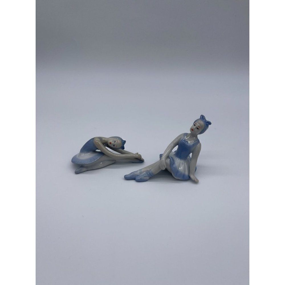 Porcelain Ballerina Figurines Glazed Vintage Small Figurines Set of Two